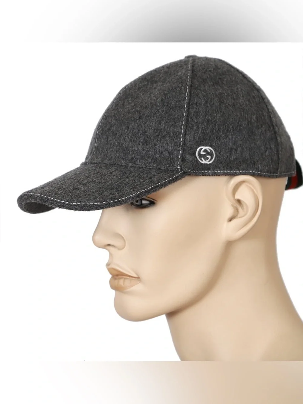 Gucci Dark Grey Wool Baseball Cap with Embroidered Interlocking GG embroidey L